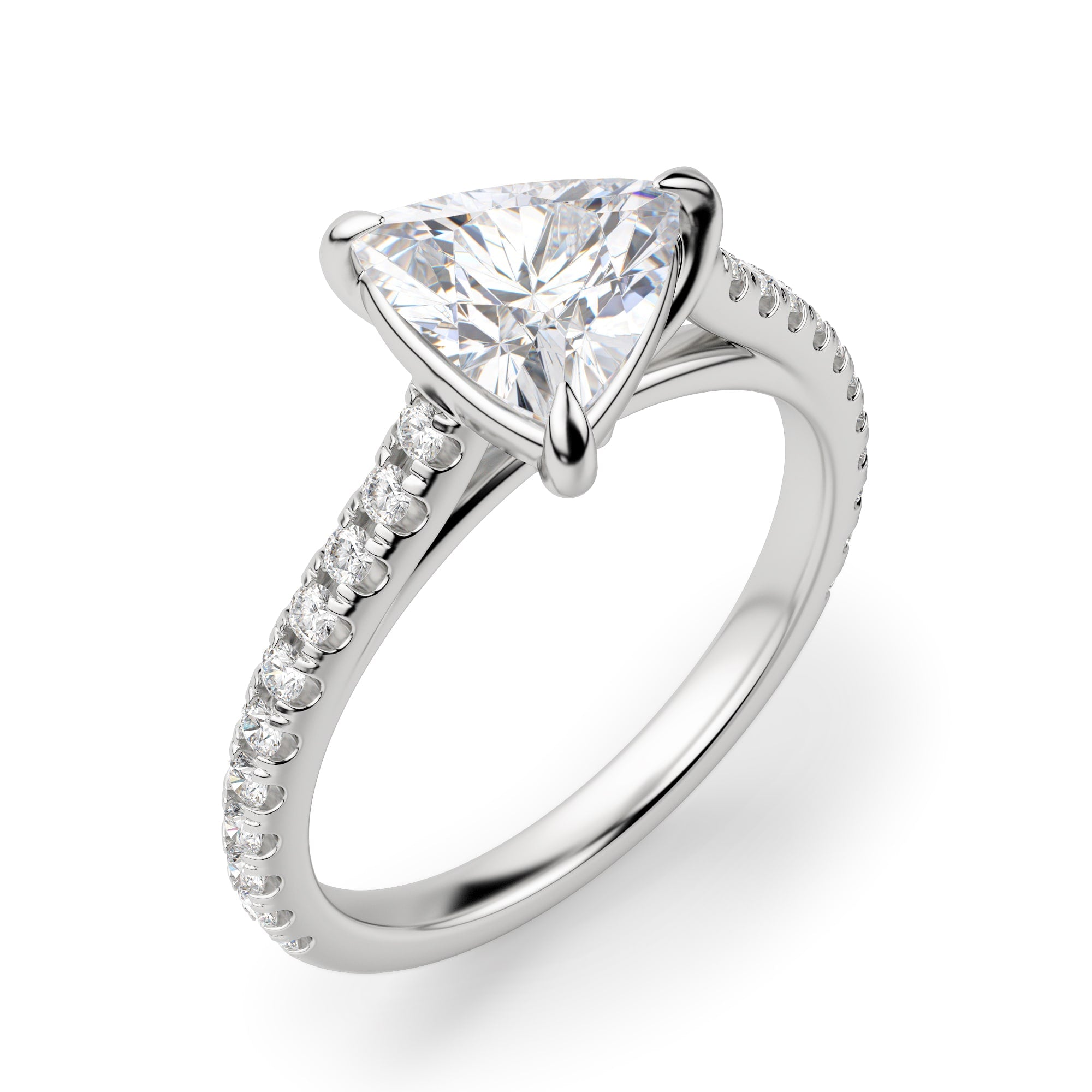 Trillion Cut Pave Set Moissanite Engagement Ring