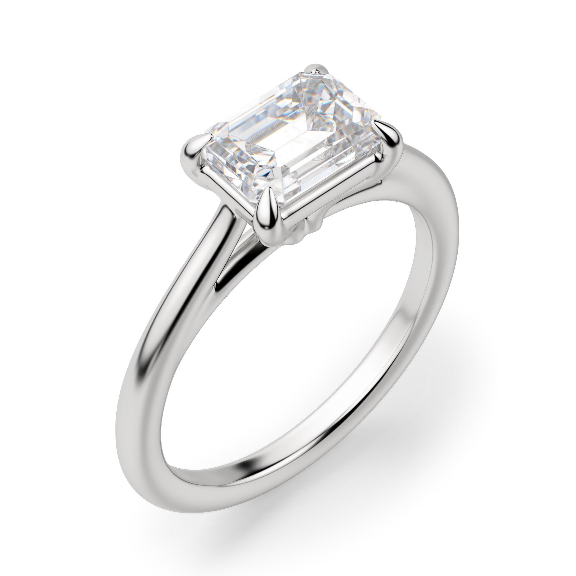 Moissanite Emerald Cut East to West Solitaire Engagement Ring