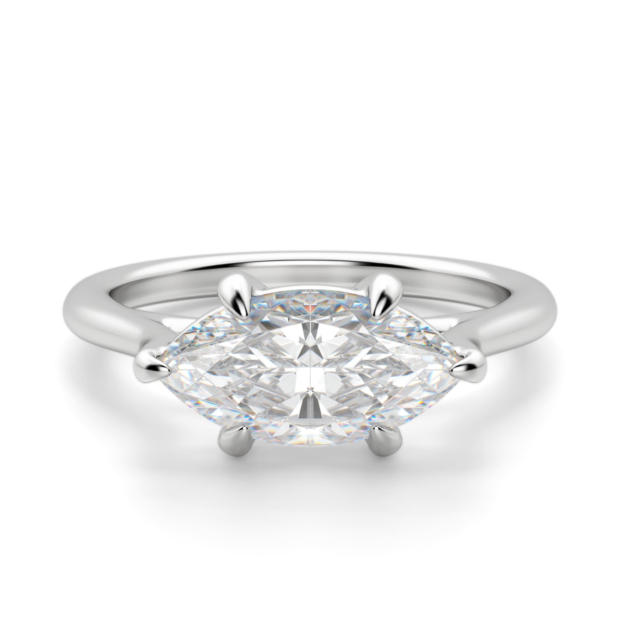 Marquise Cut East to West Moissanite Solitaire Engagement Ring