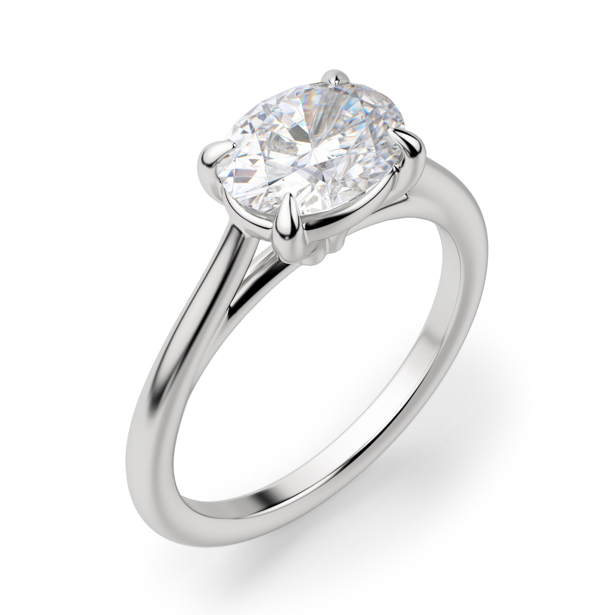 Oval Cut East to West Moissanite Solitaire Ring