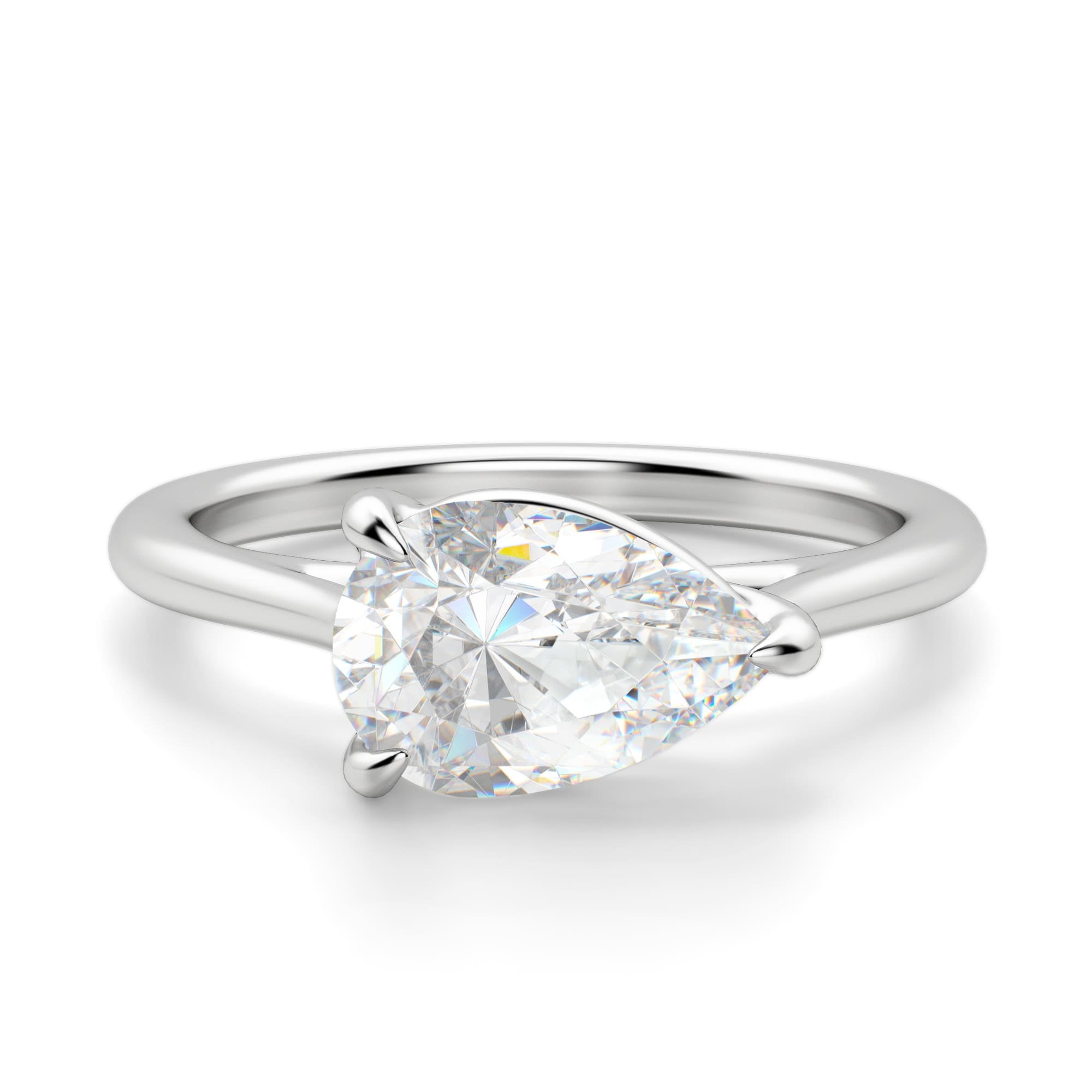 Pear Cut East to West Moissanite Solitaire Engagement Ring