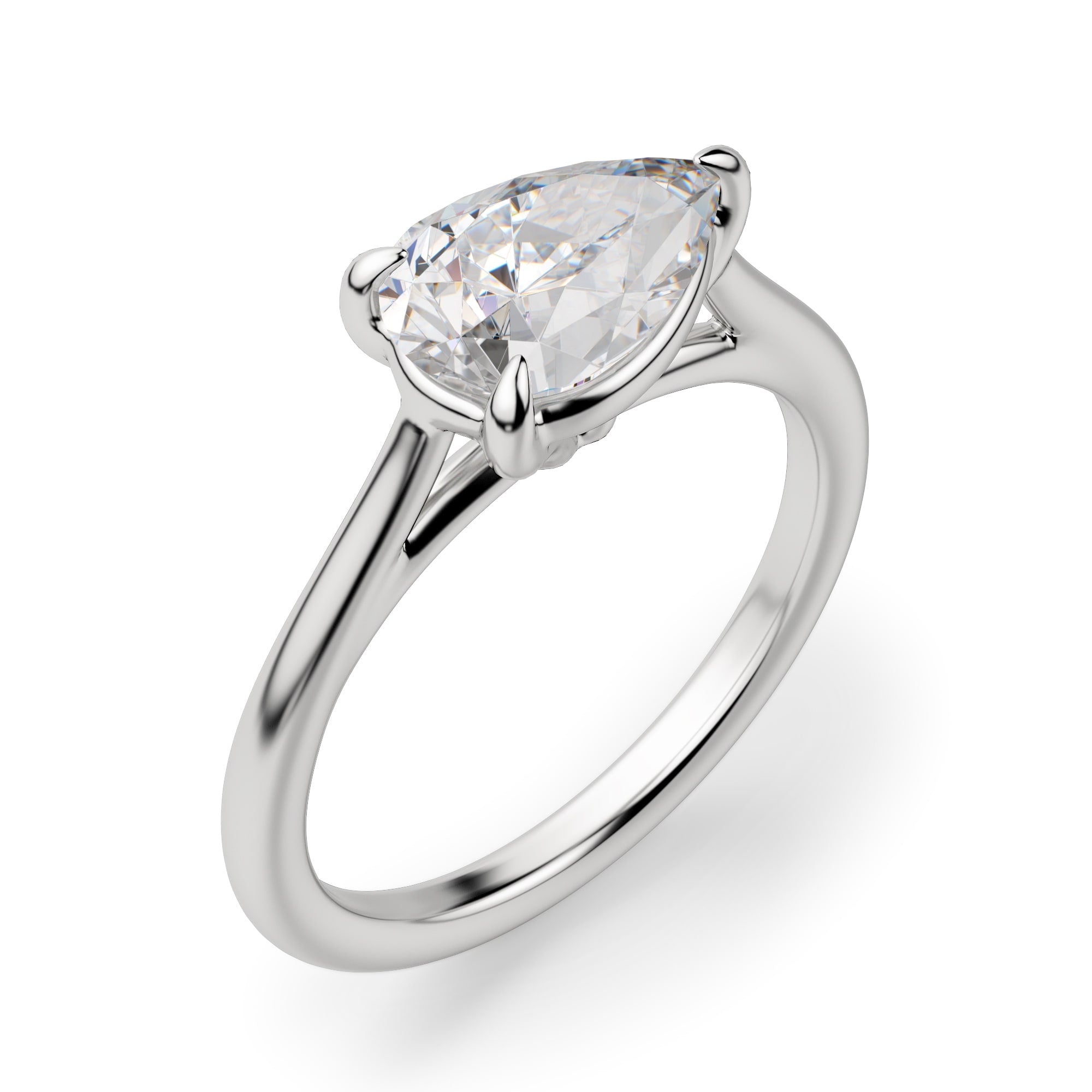 Pear Cut East to West Moissanite Solitaire Engagement Ring