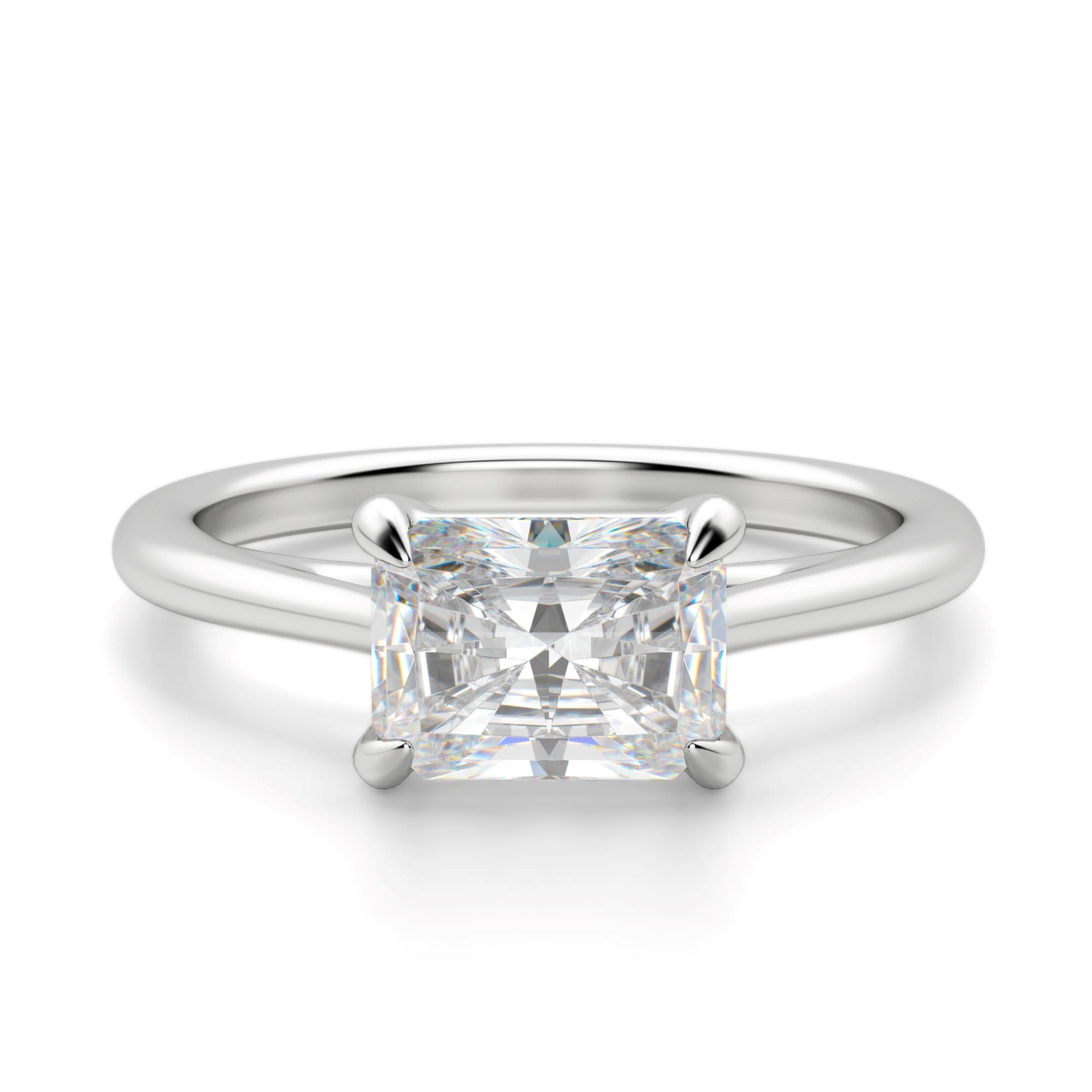 East to West Solitaire Trellis Radiant Cut Engagement Ring