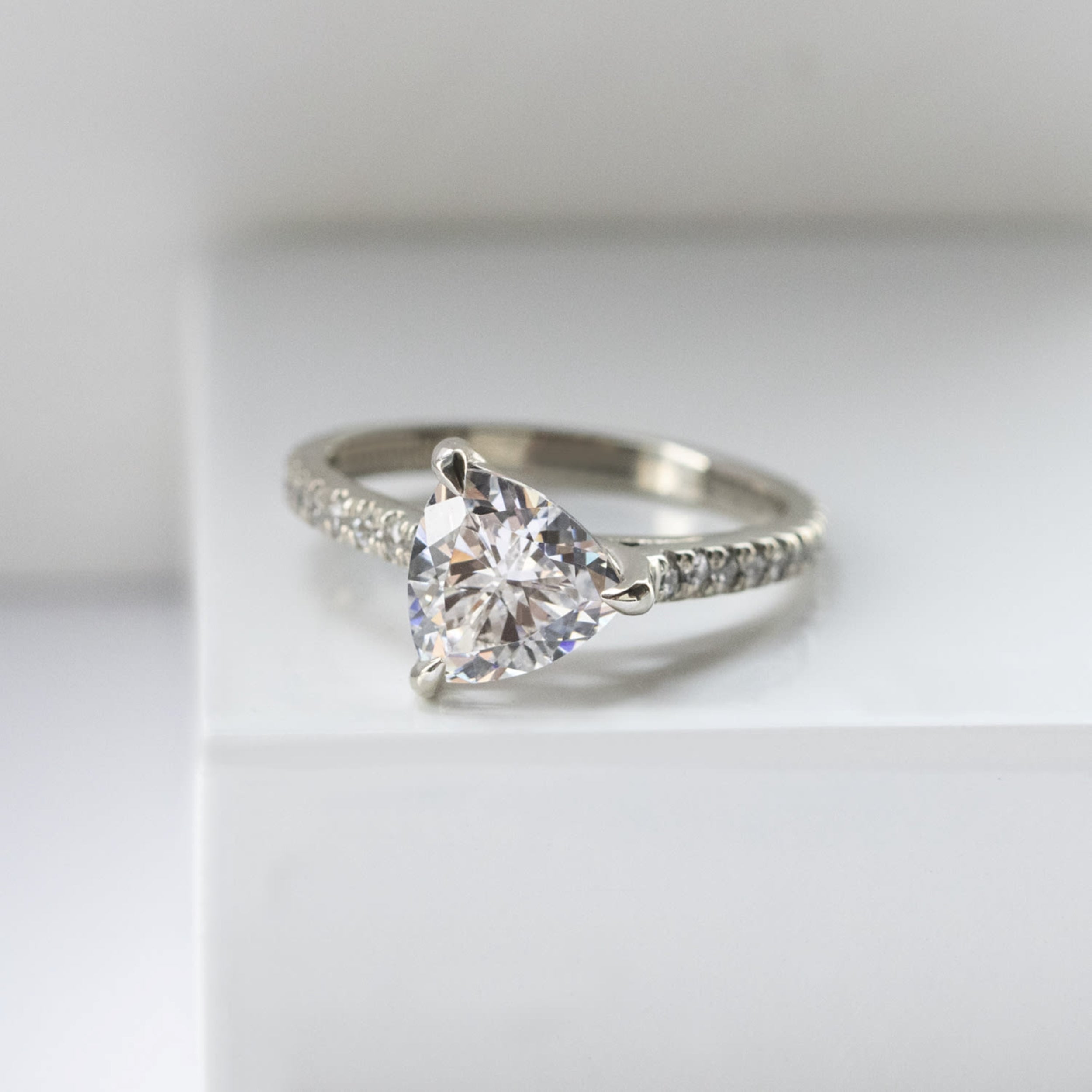 Trillion Cut Pave Set Moissanite Engagement Ring