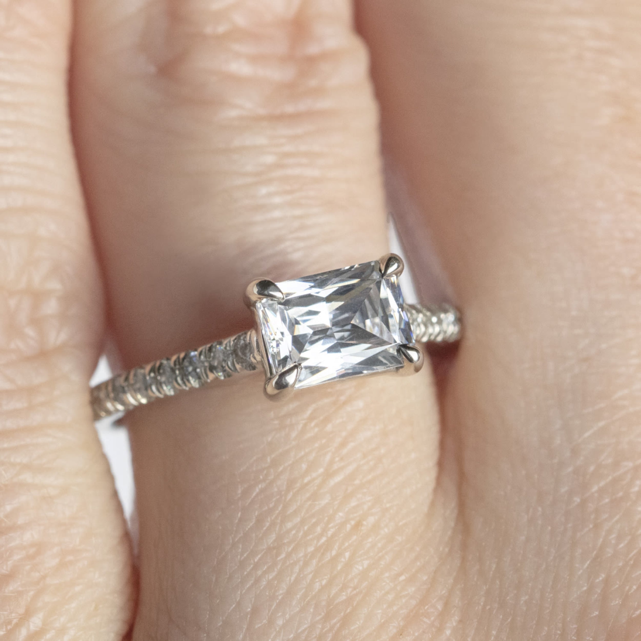 Radiant Cut Pave Set Moissanite Engagement Ring