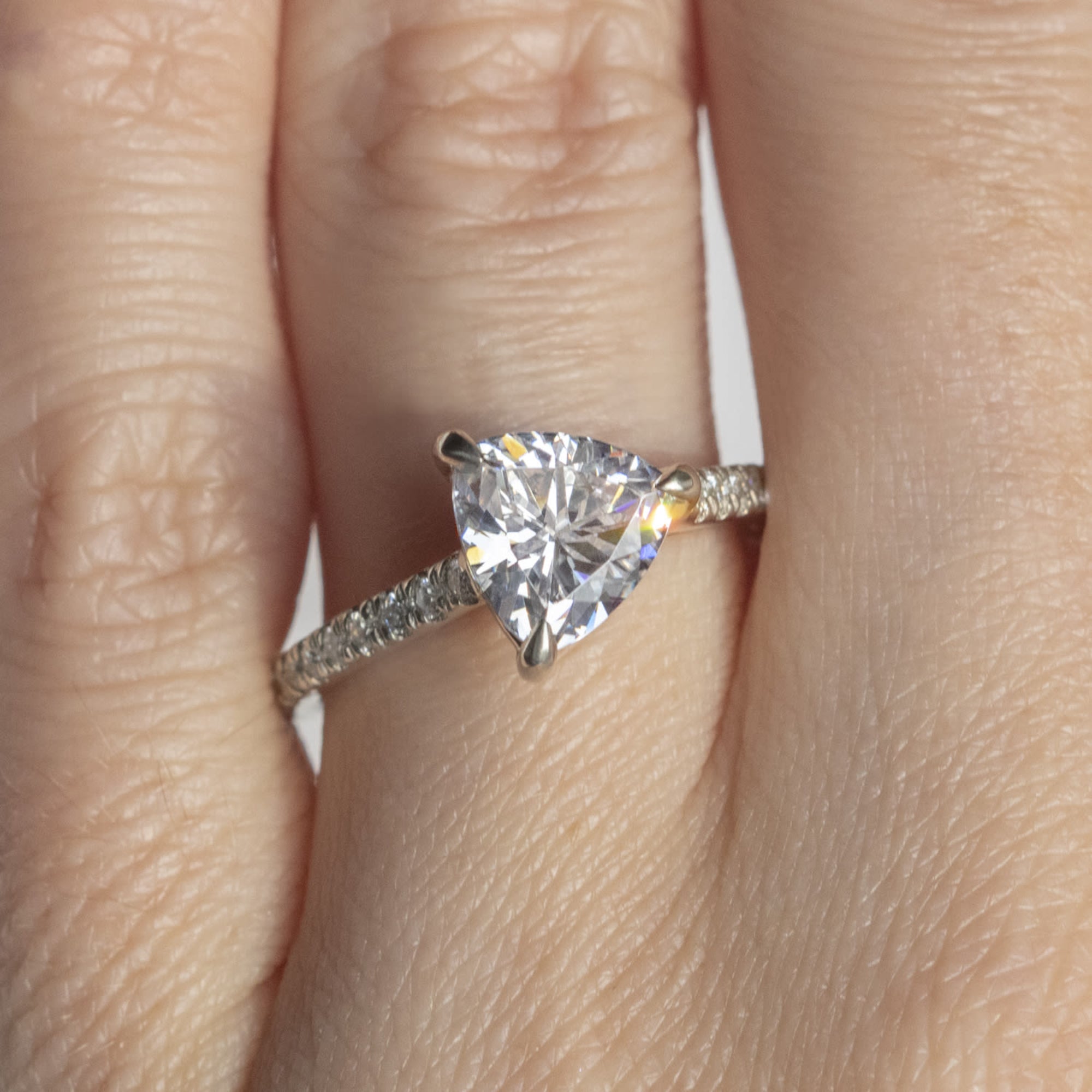 Trillion Cut Pave Set Moissanite Engagement Ring