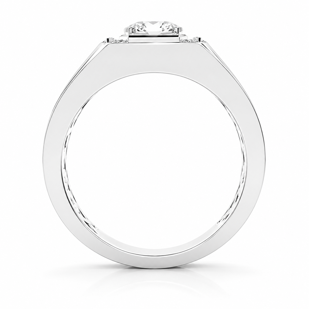 Round Cut Lab Grown Diamond Pave Set Men's Ring For Anniversary Gift