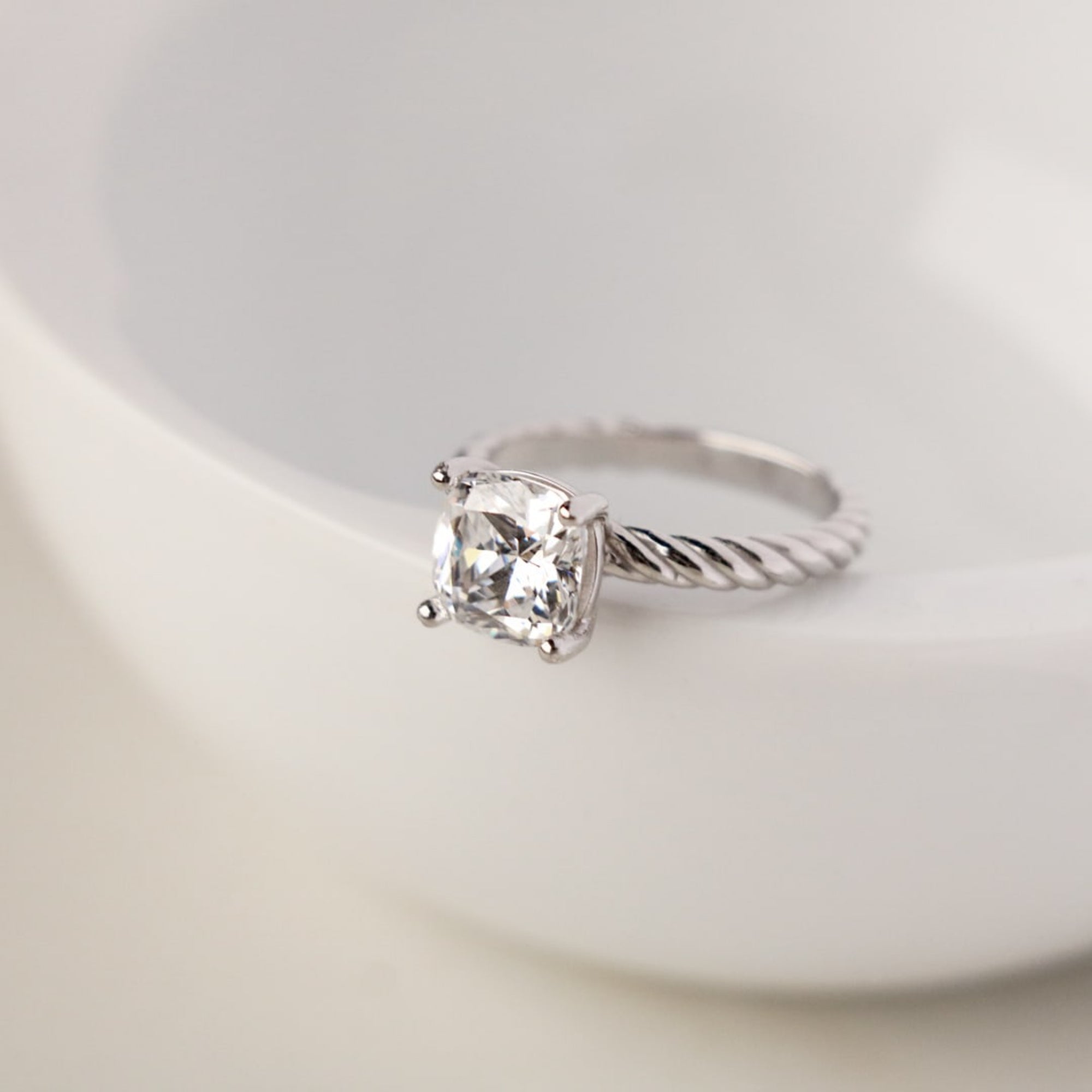 Cushion Cut Fiji Set Solitaire Engagement Ring