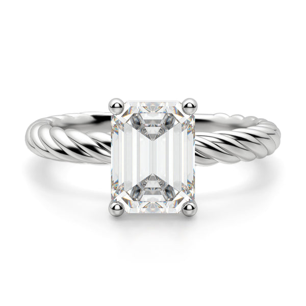 Fiji Set Emerald Cut Solitaire Moissanite Engagement Ring
