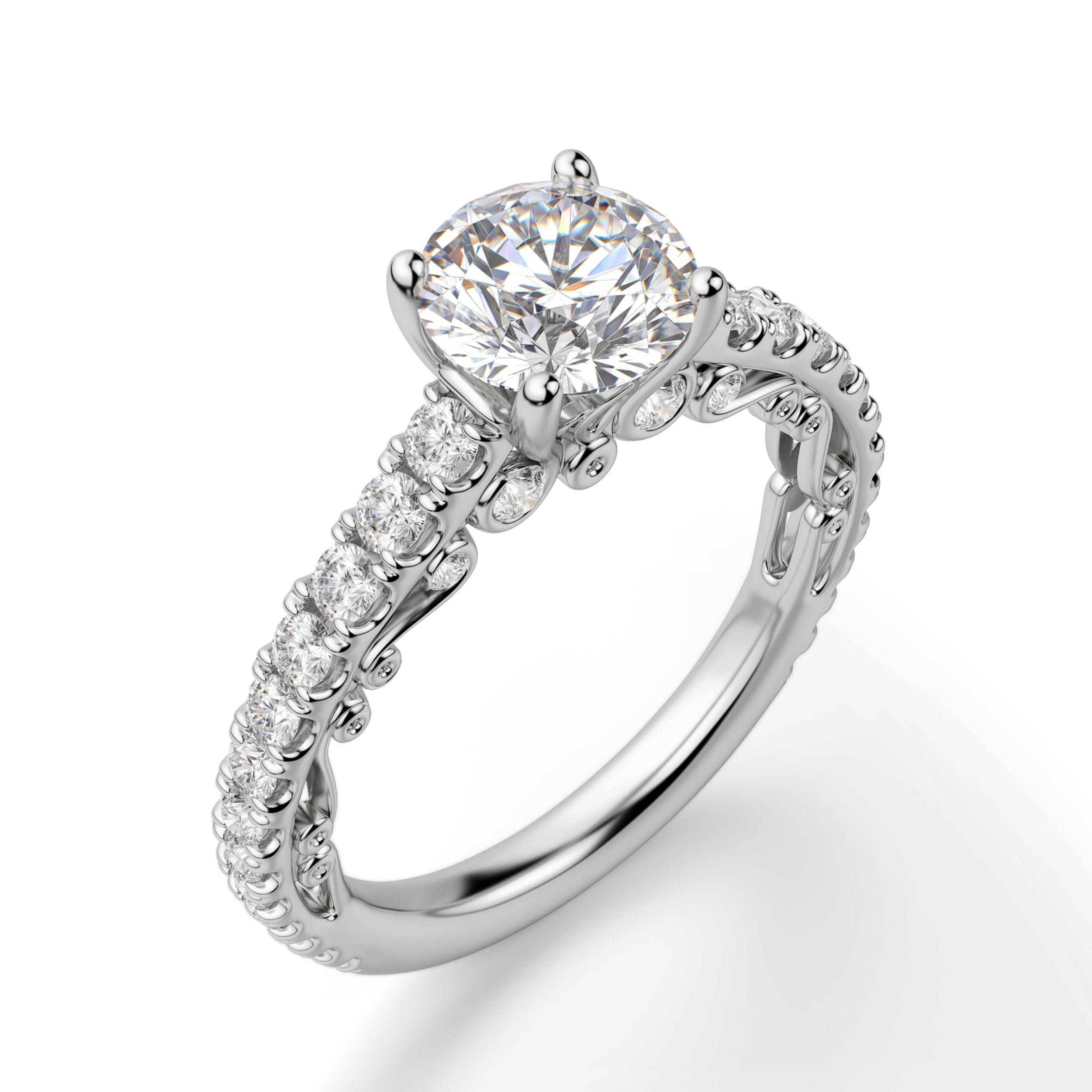Fleur Round Cut Moissanite Engagement Ring