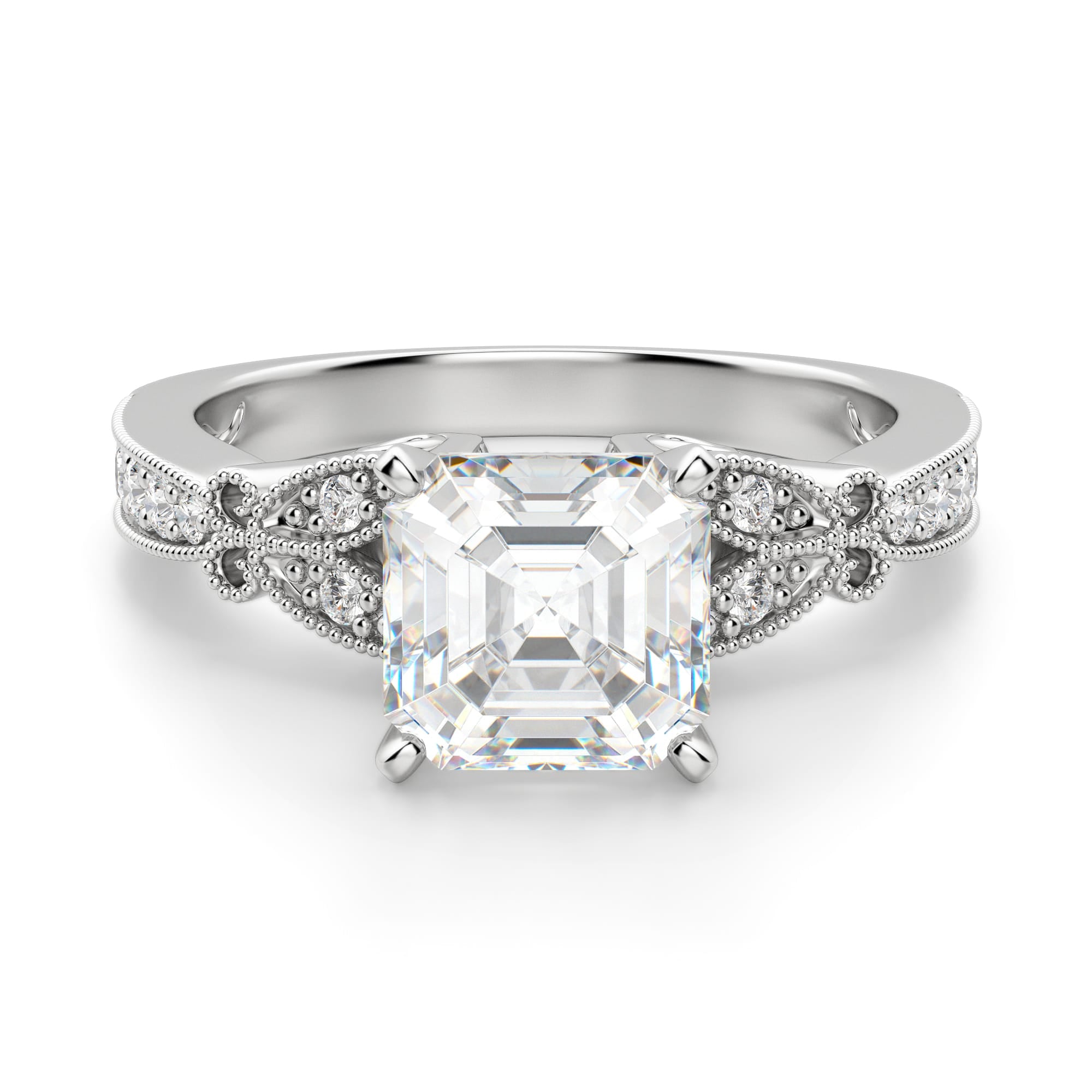 Asscher Cut Art Deco Moissanite Engagement Ring