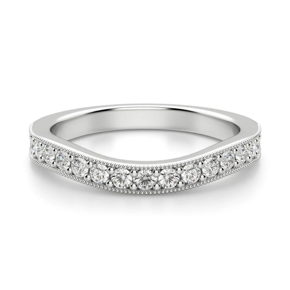Moissanite Round Cut Curved Style Filligree Wedding Ring