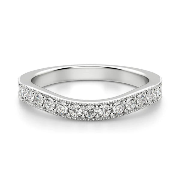 Moissanite Round Cut Curved Style Filligree Wedding Ring