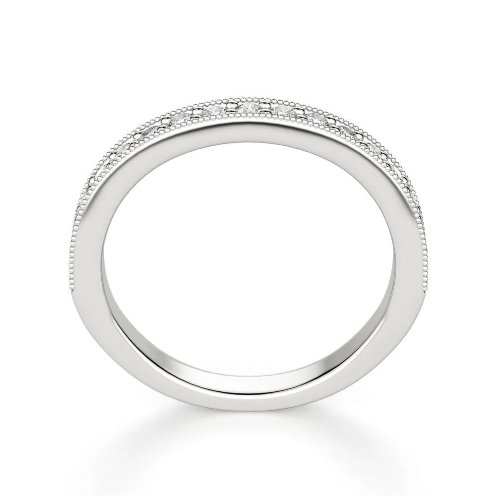 Moissanite Round Cut Curved Style Filligree Wedding Ring