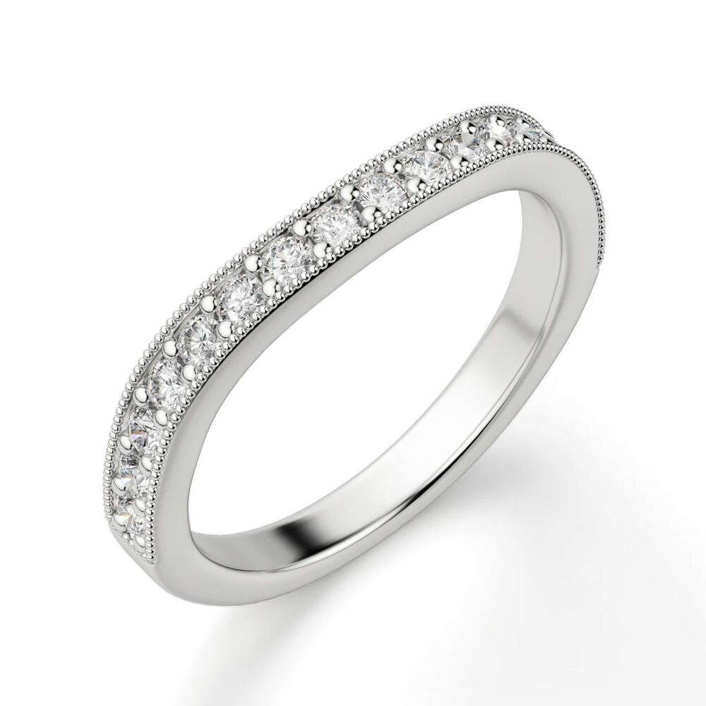 Moissanite Round Cut Curved Style Filligree Wedding Ring