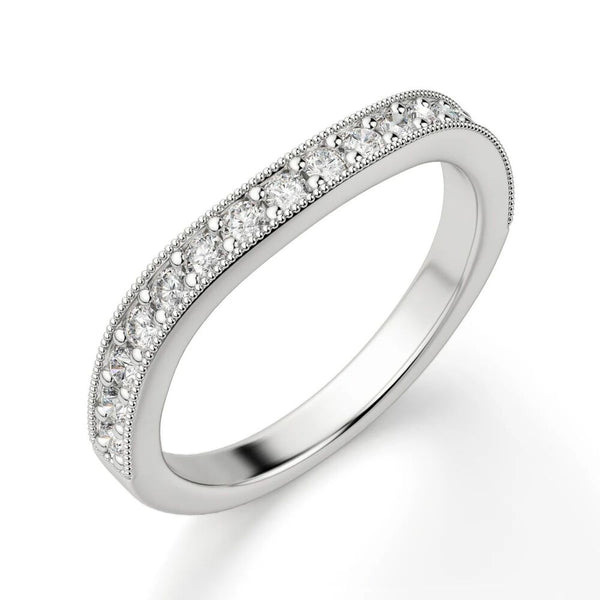 Moissanite Round Cut Curved Style Filligree Wedding Ring