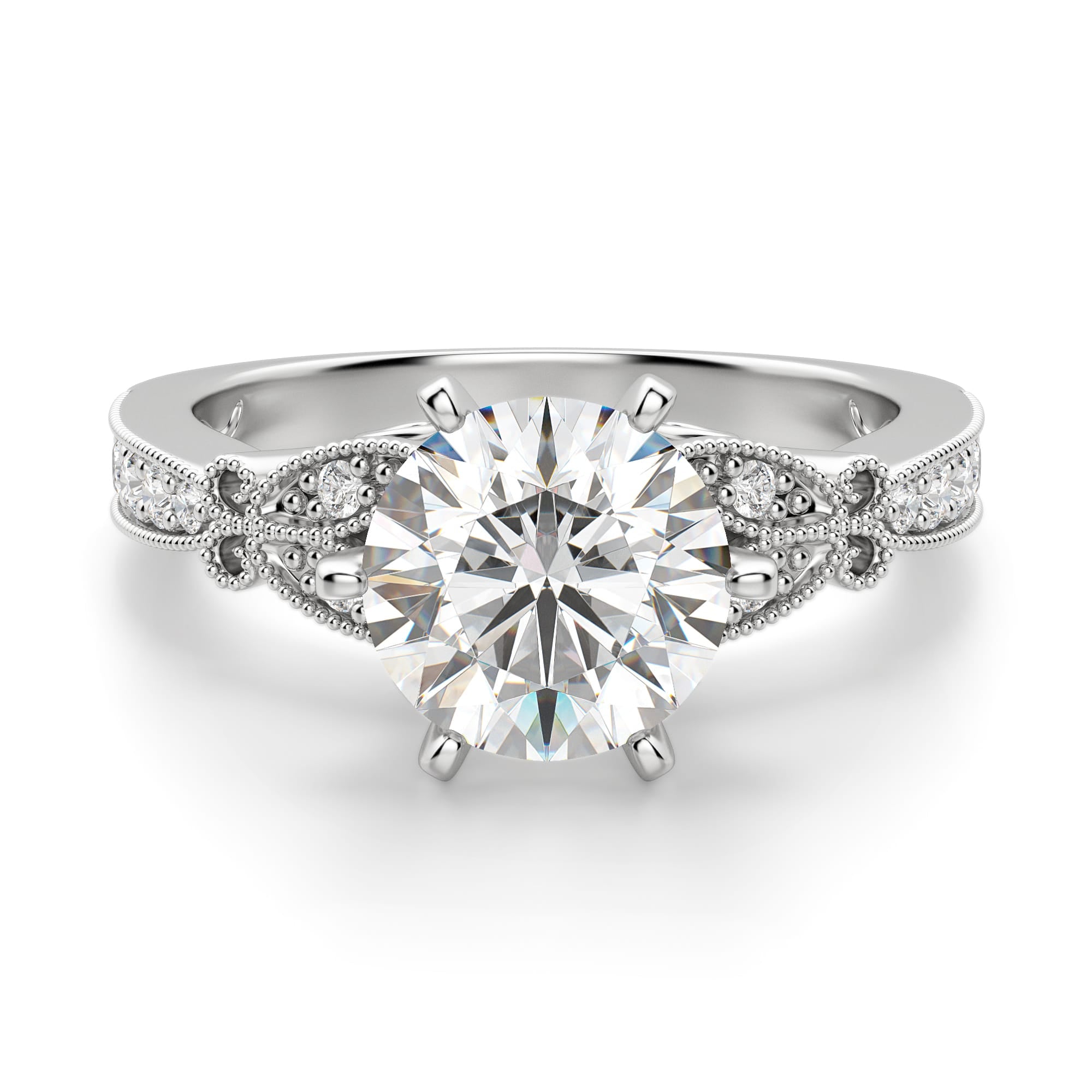 Brilliant Round Cut Art Deco Moissanite Engagement Ring