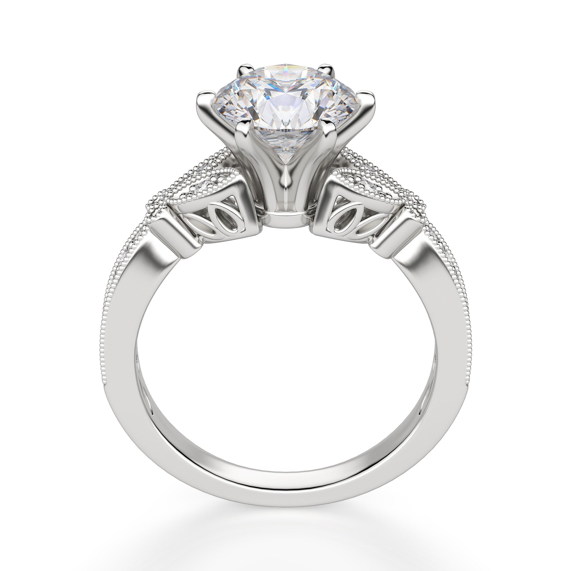 Brilliant Round Cut Art Deco Moissanite Engagement Ring