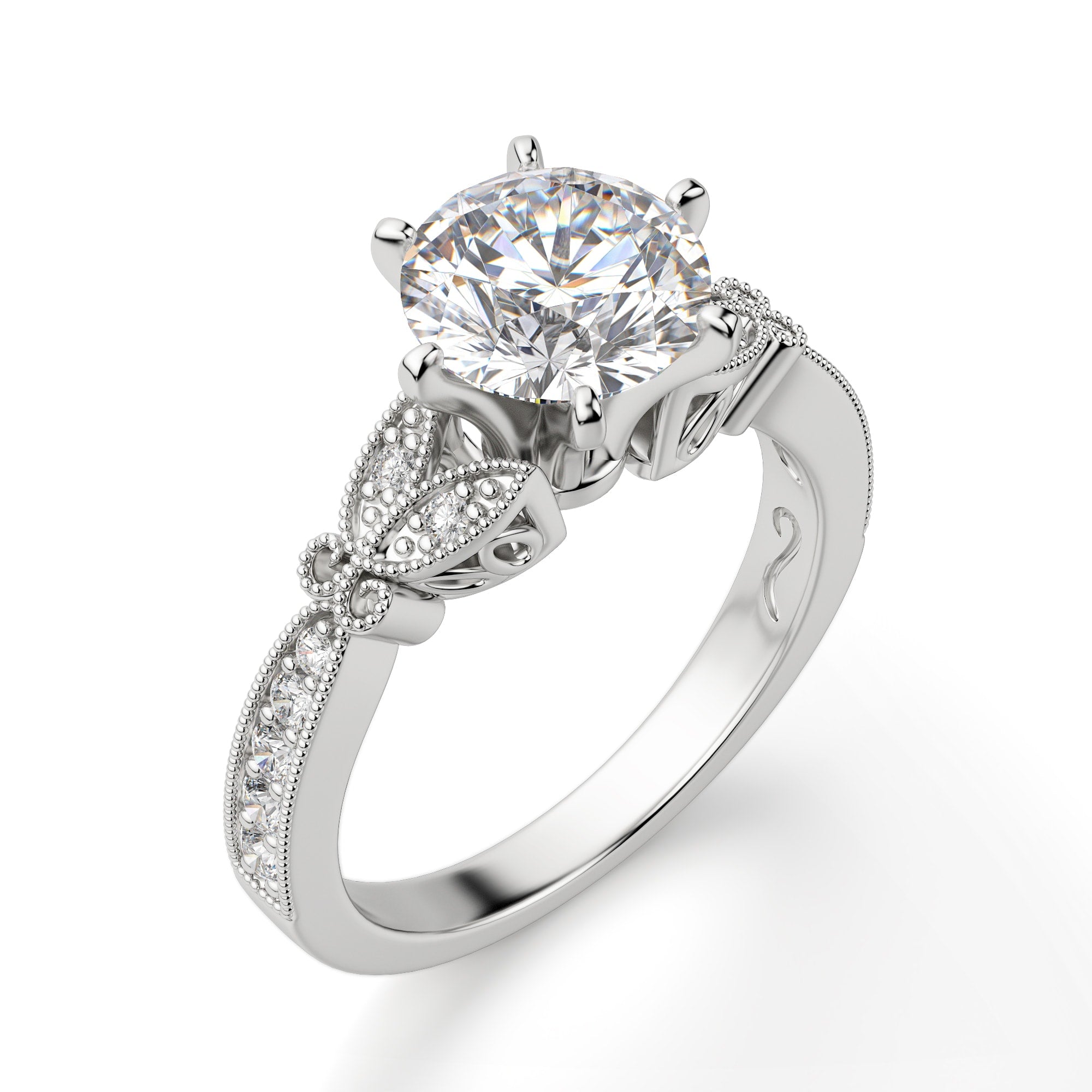 Brilliant Round Cut Art Deco Moissanite Engagement Ring