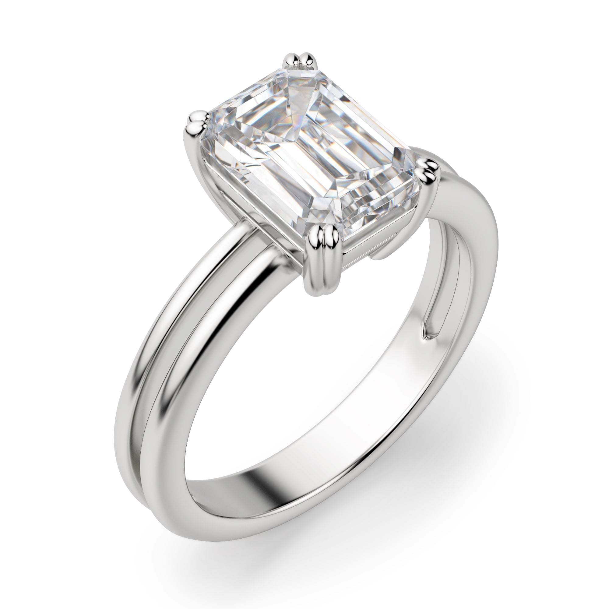 Emerald Cut Prong Set Solitaire Engagement Ring