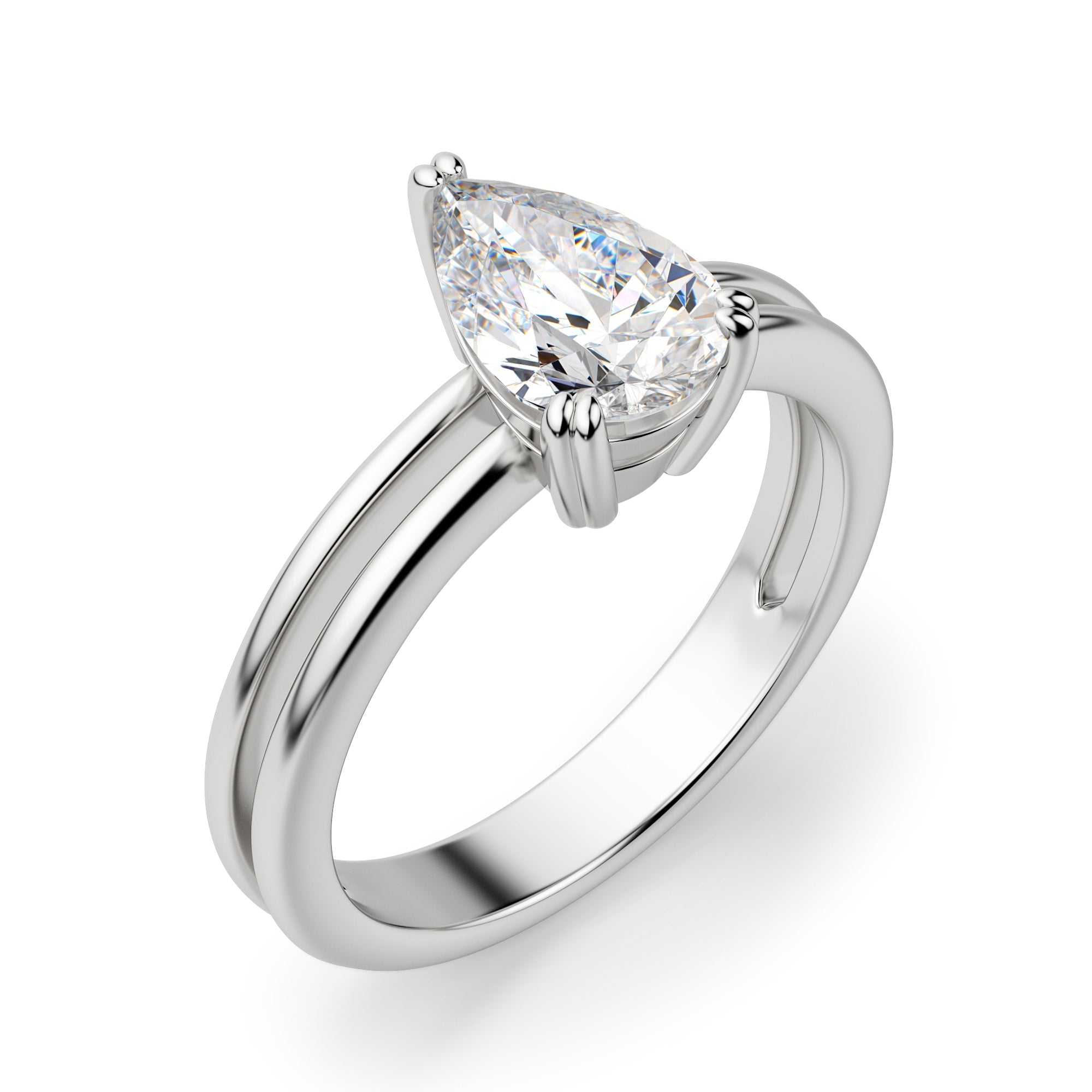 Sleek Shank Pear Cut Solitaire Engagement Ring