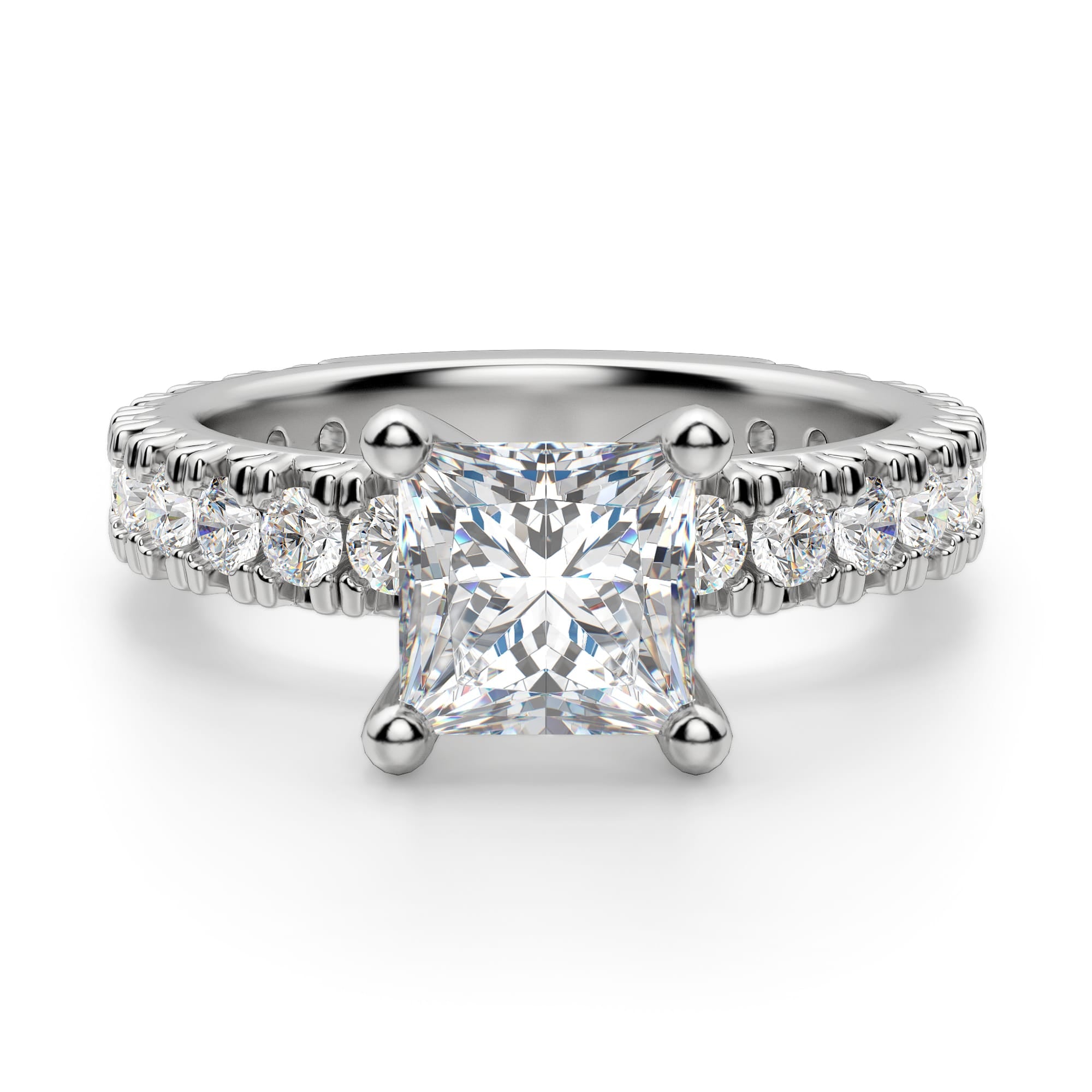 Princess Cut Pave Set Moissanite Engagement Ring