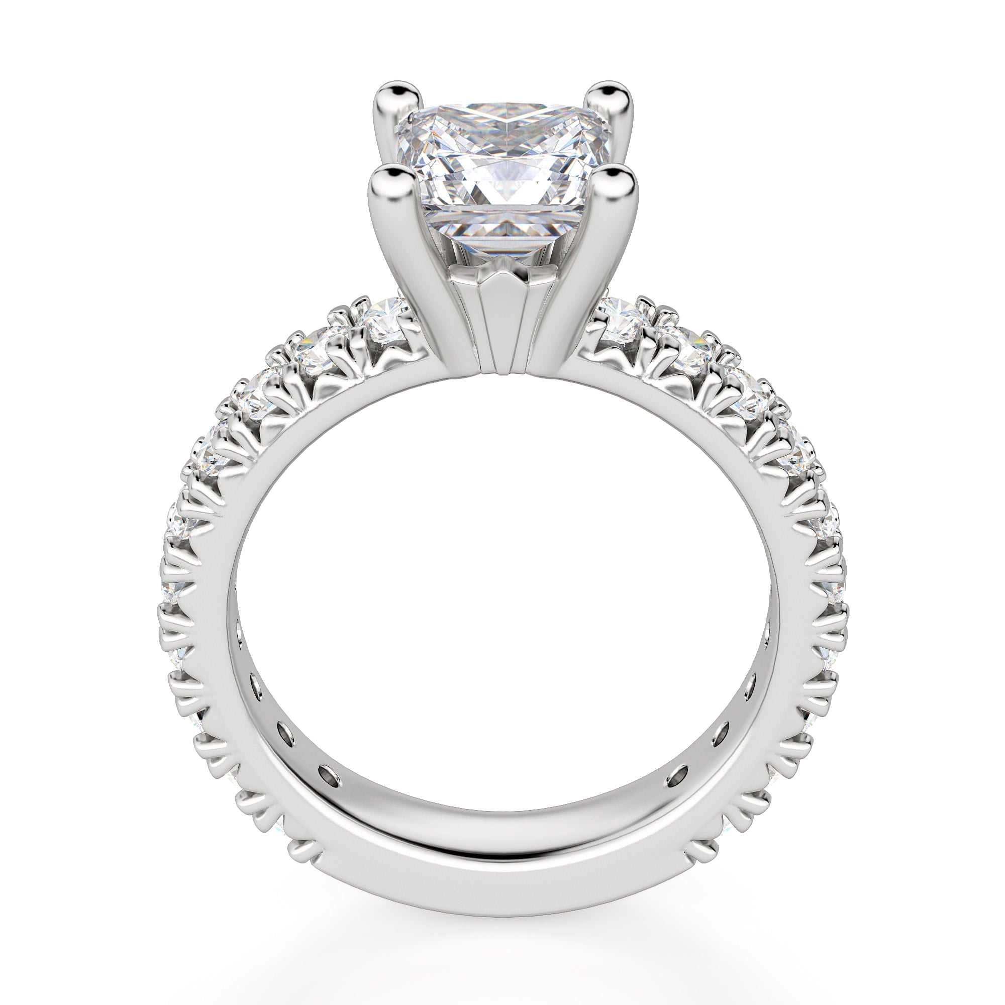 Princess Cut Pave Set Moissanite Engagement Ring