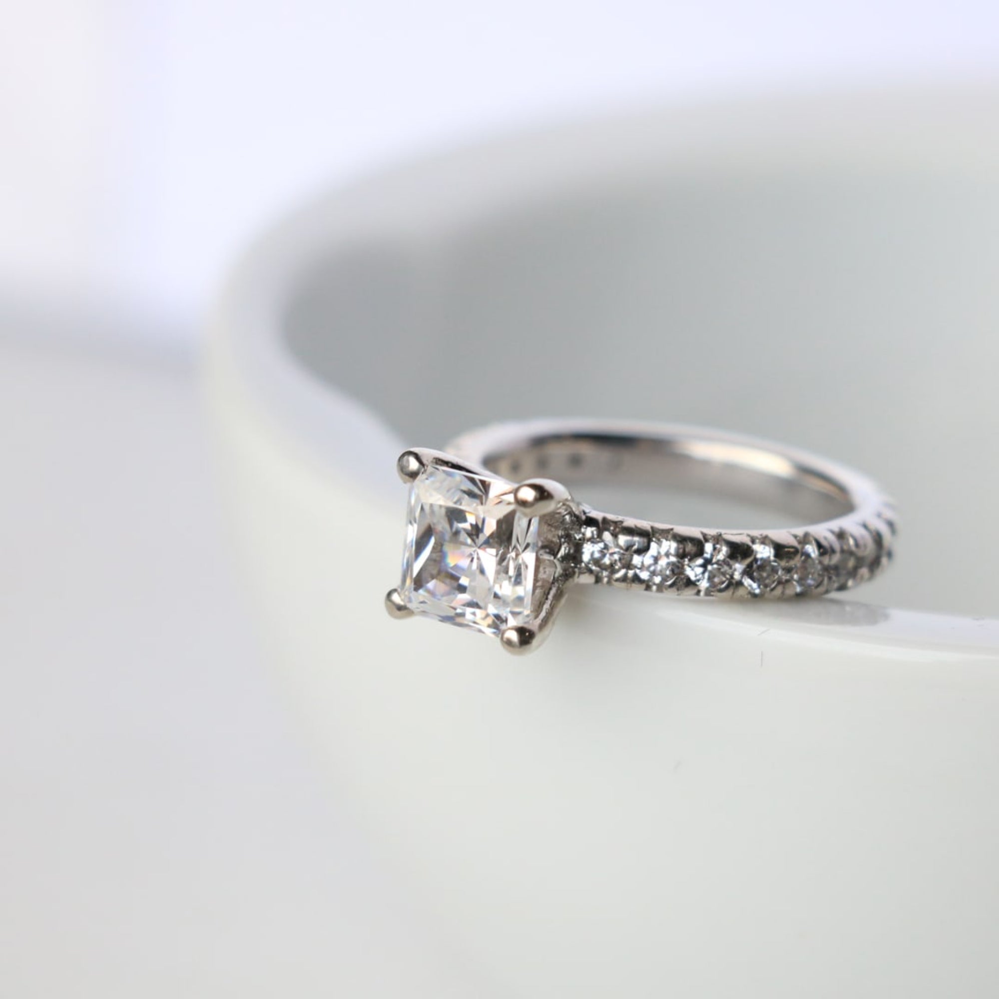 Princess Cut Pave Set Moissanite Engagement Ring