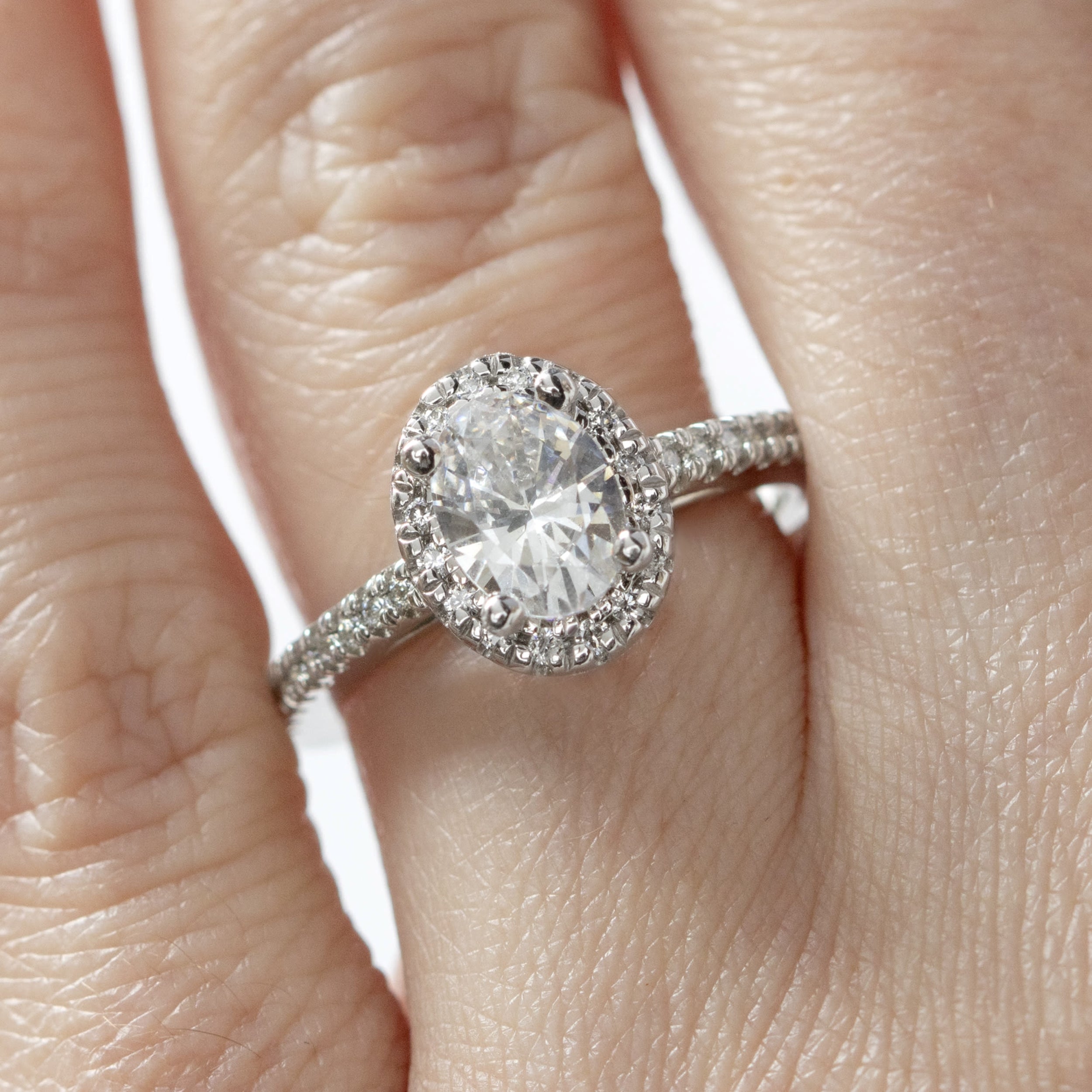 Oval Cut Moissanite Diamond Halo Engagement Ring