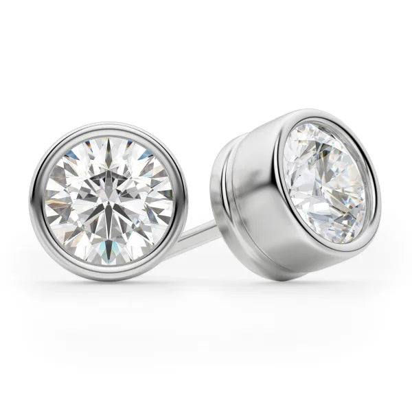 Round Cut Bezel Set Push Back Stud Earrings