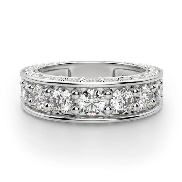 Moissanite Round Cut Semi Eternity Wedding Band