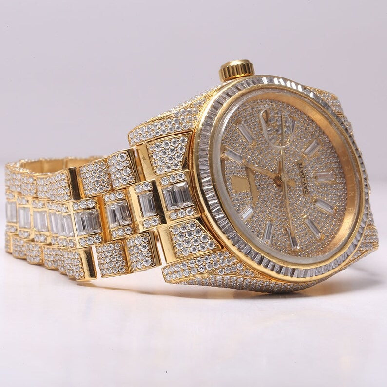 Iced Out Baguette Moissanite Diamond Watches Customized Watch for Men's