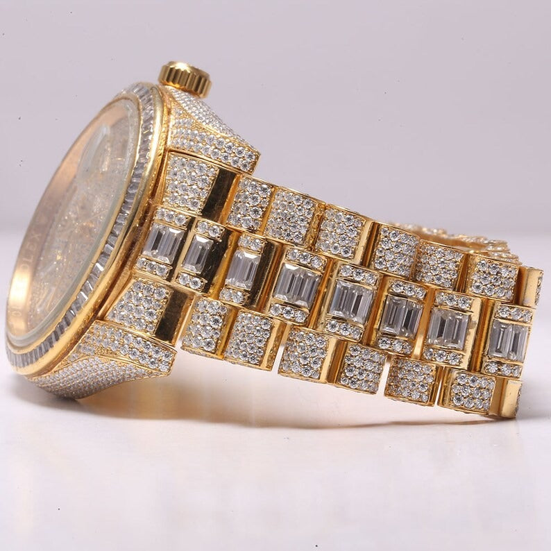 Iced Out Baguette Moissanite Diamond Watches Customized Watch for Men's