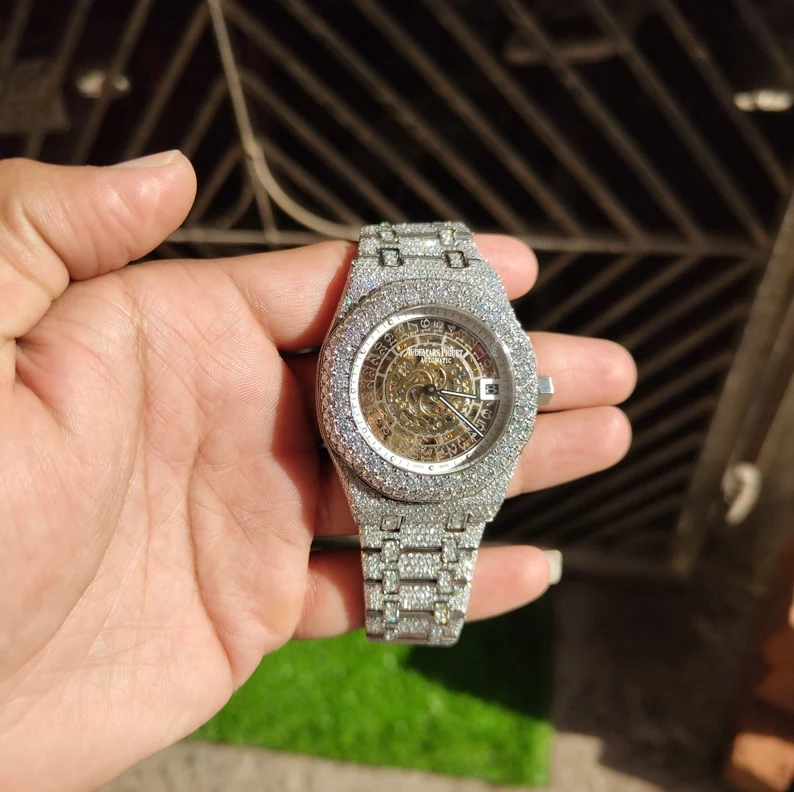 Moissanite Diamond Studded Iced Out Wrist Watch For Men Luxury Diamond Hip Hop Jewelry Watch
