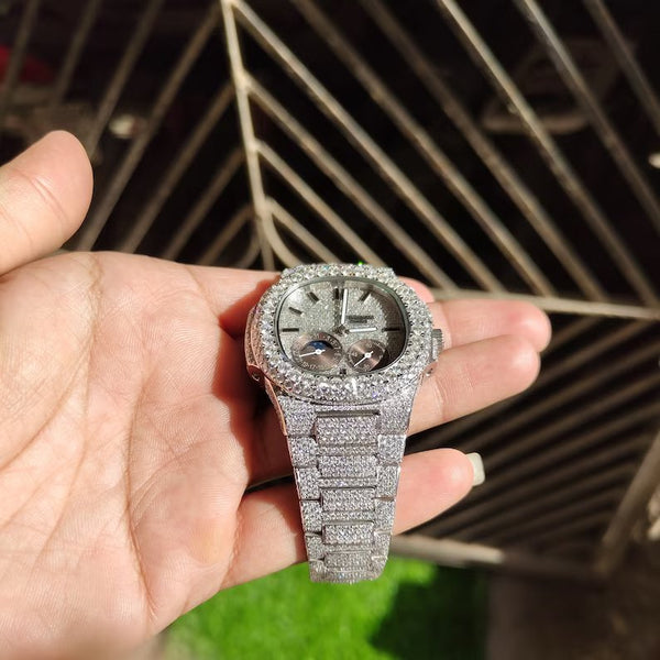 Hip Hop Iced Out VVS Moissanite Diamond Chronograph Dial Mens Wrist Watch