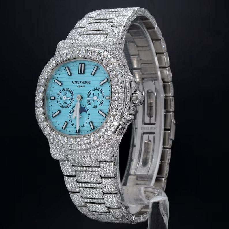 Iced Out Moissanite Men's Wrist Watch, Custom Made Fancy Dial Diamond Watch, Hip Hop Jewelry Watch For Rapper's