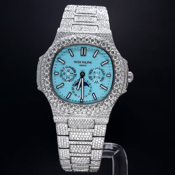 Iced Out Moissanite Men's Wrist Watch, Custom Made Fancy Dial Diamond Watch, Hip Hop Jewelry Watch For Rapper's