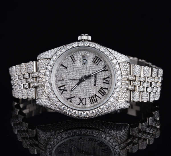 Full Iced Out Moissanite Diamond Rolex DateJust Luxury Men's Watch