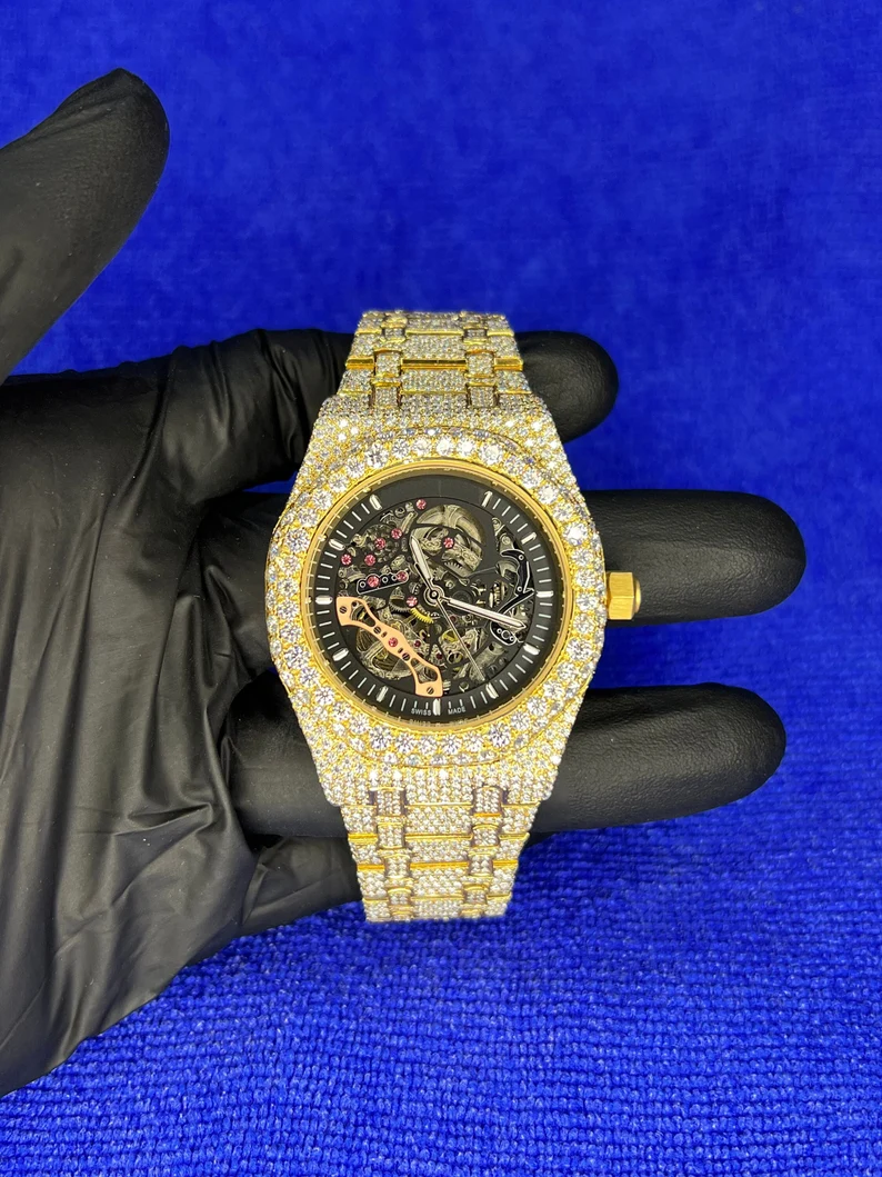 Moissanite Classic Skeleton AP Iced Out Watch for Him