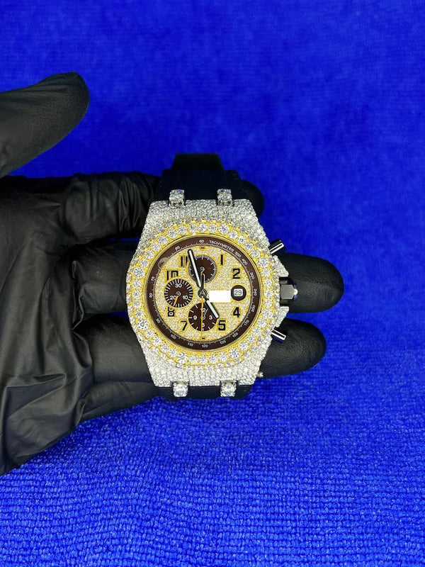 Handcrafted Moissanite Diamond AP Leather Belt Men's Watches