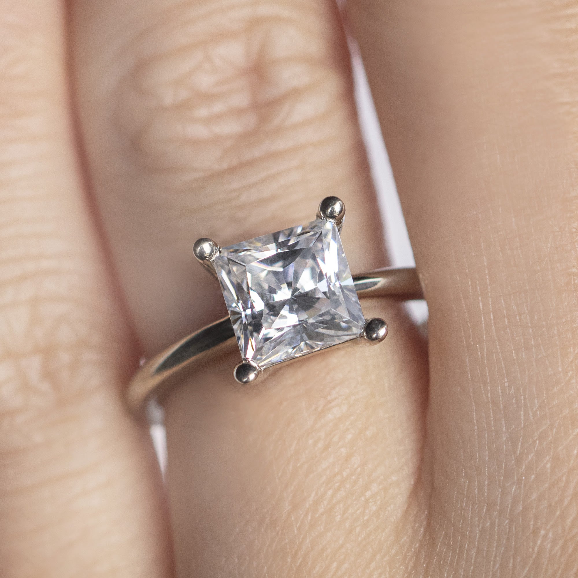 Princess Cut Pave Set Basket Set Solitaire Ring