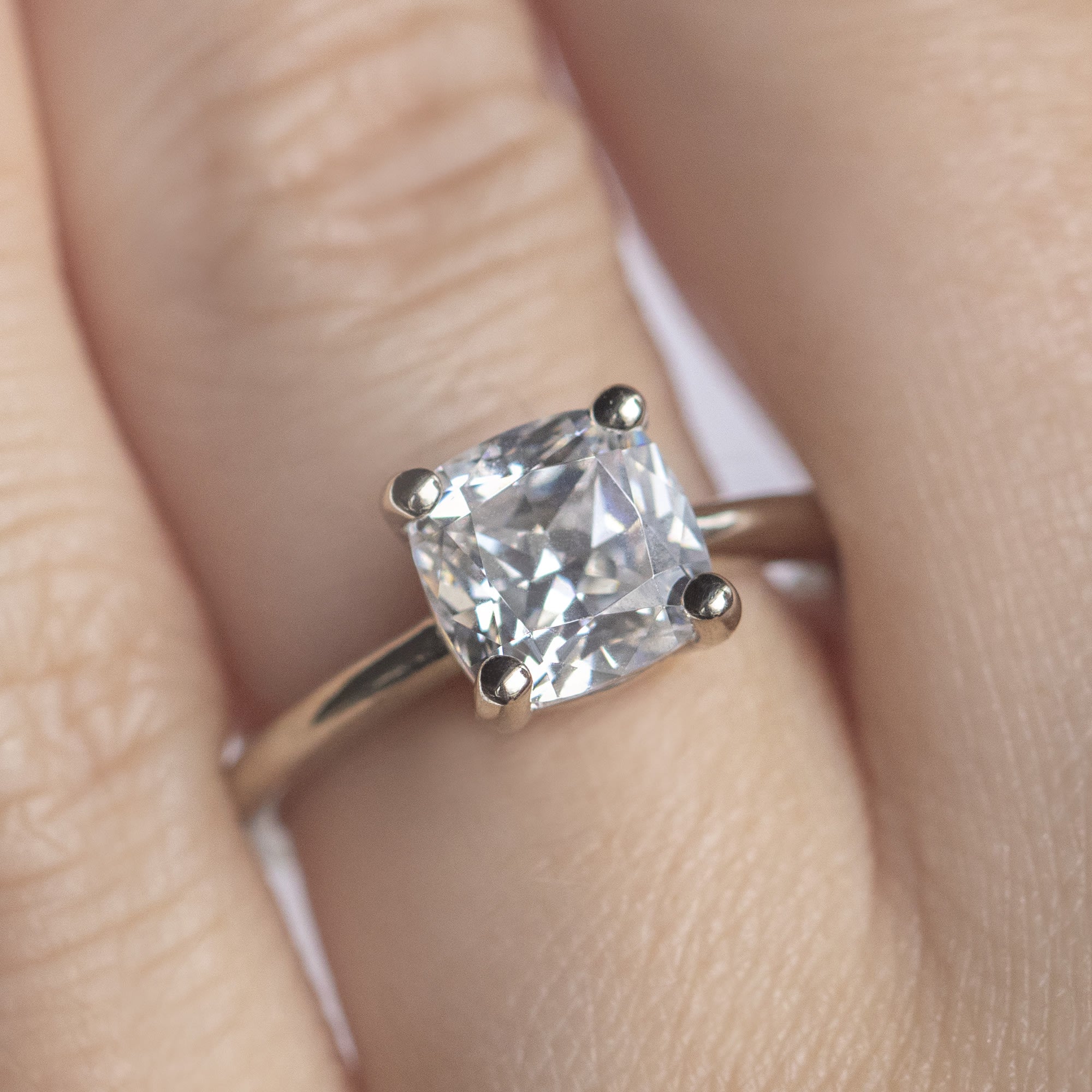 Cushion Cut Basket Set Solitaire Ring