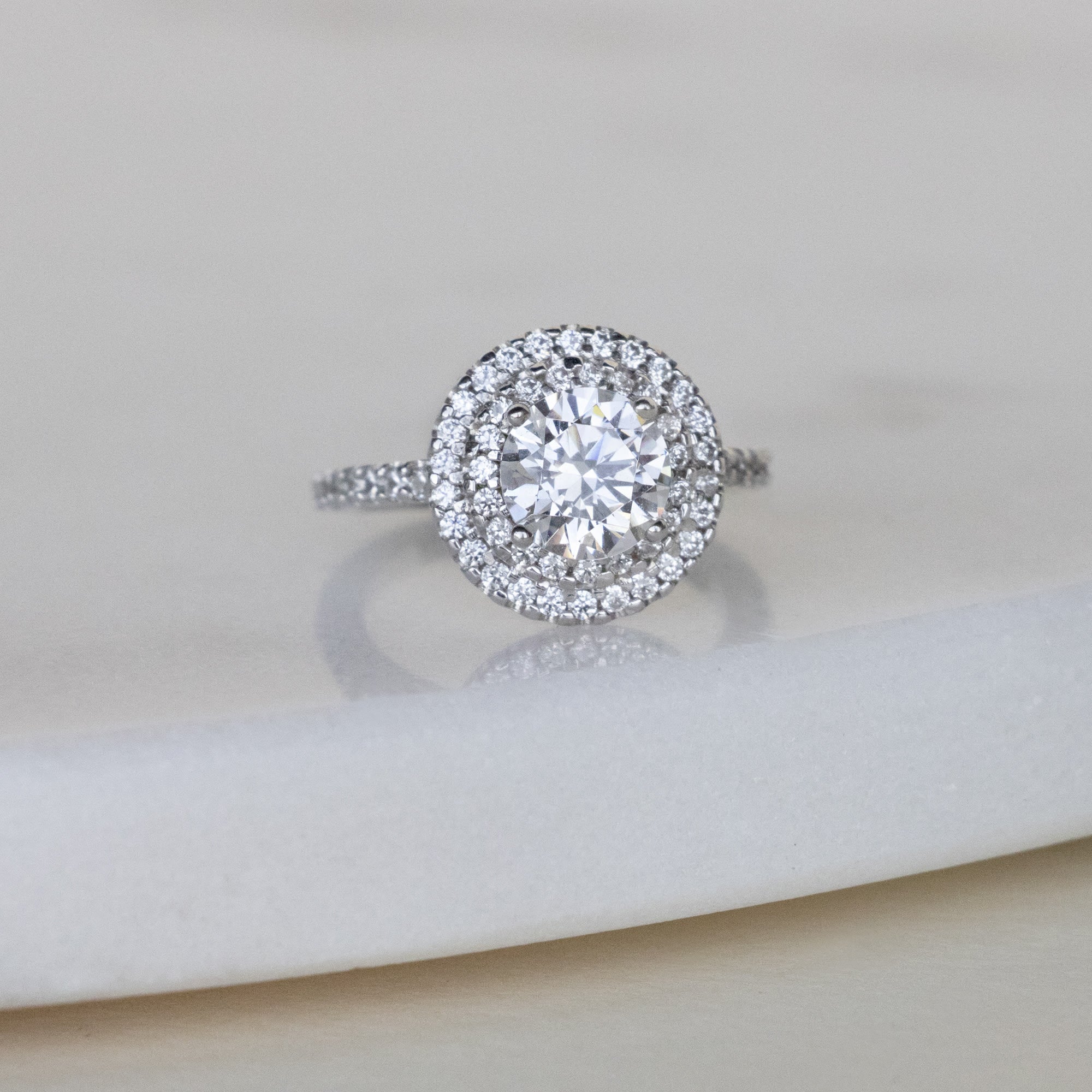 Round Cut Double Halo Moissanite Diamond Ring
