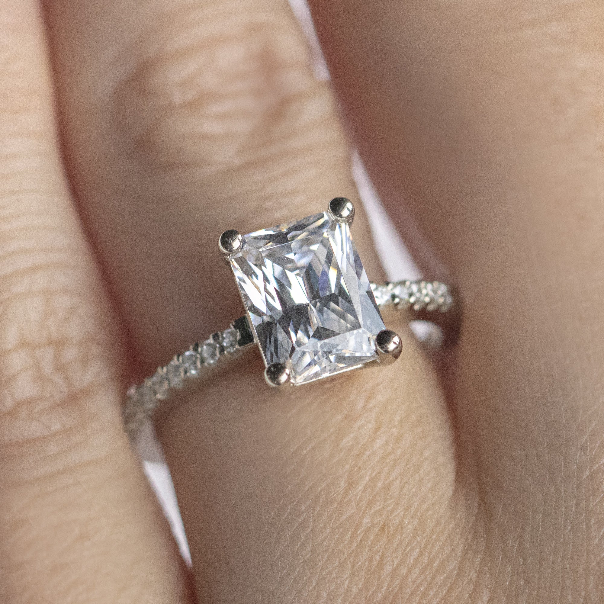 Basket Set Radiant Cut Lab Grown  Diamond Pave Set Engagement Ring