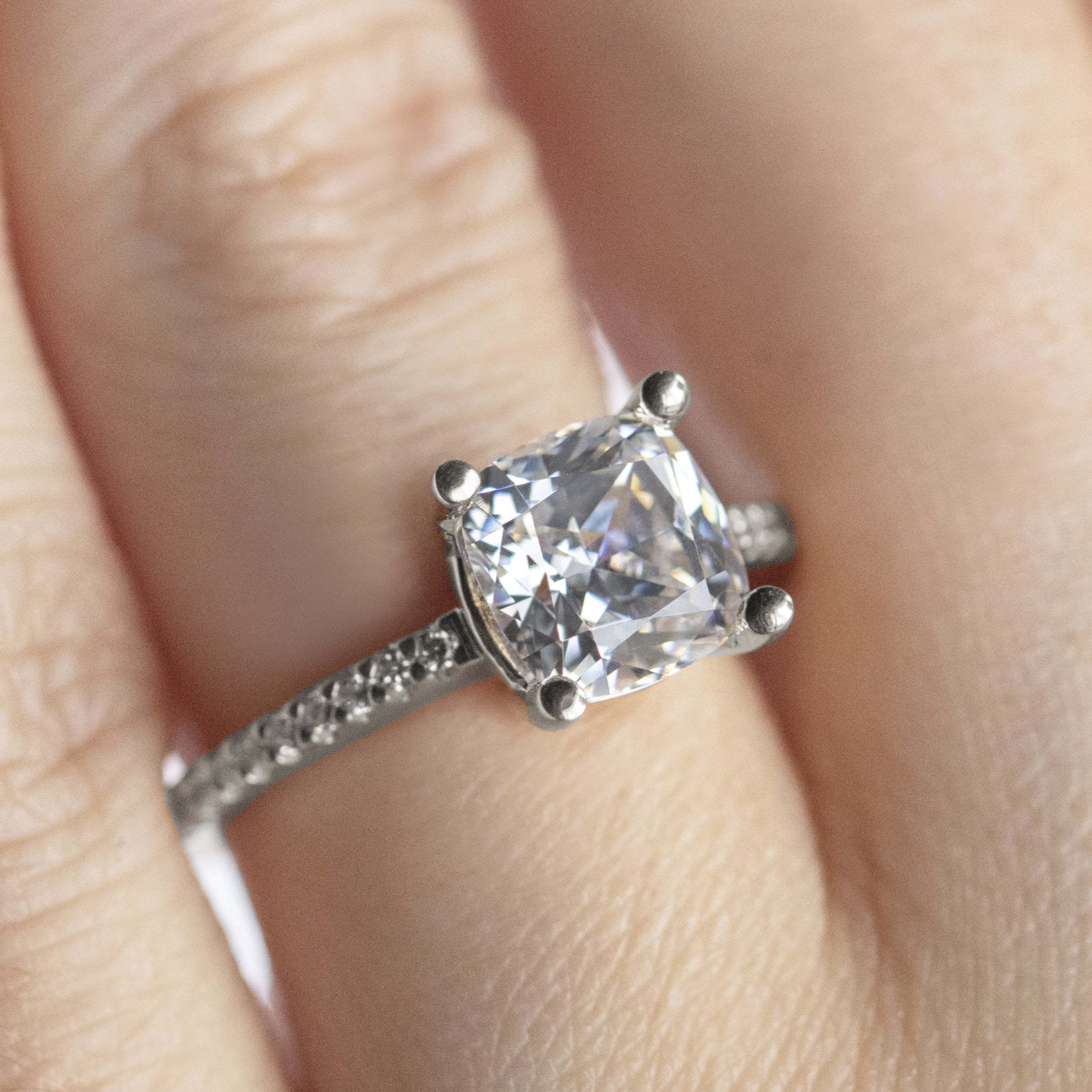 Cushion Cut Moissanite Pave Set Engagement Ring