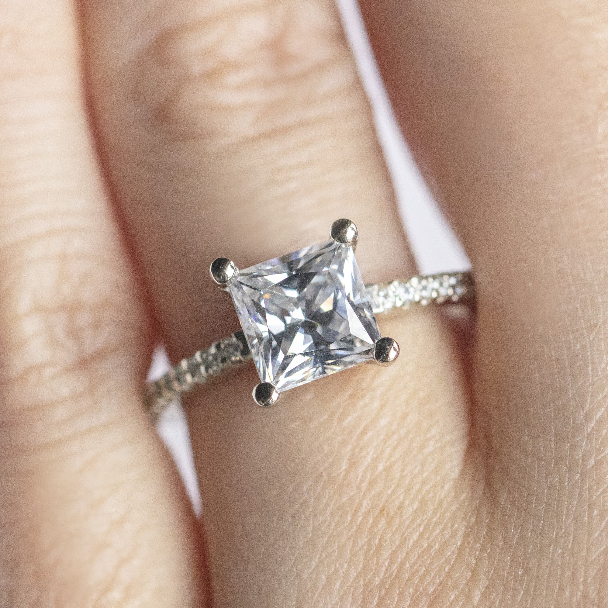 Basket Set Princess Cut Pave Set Engagement Ring