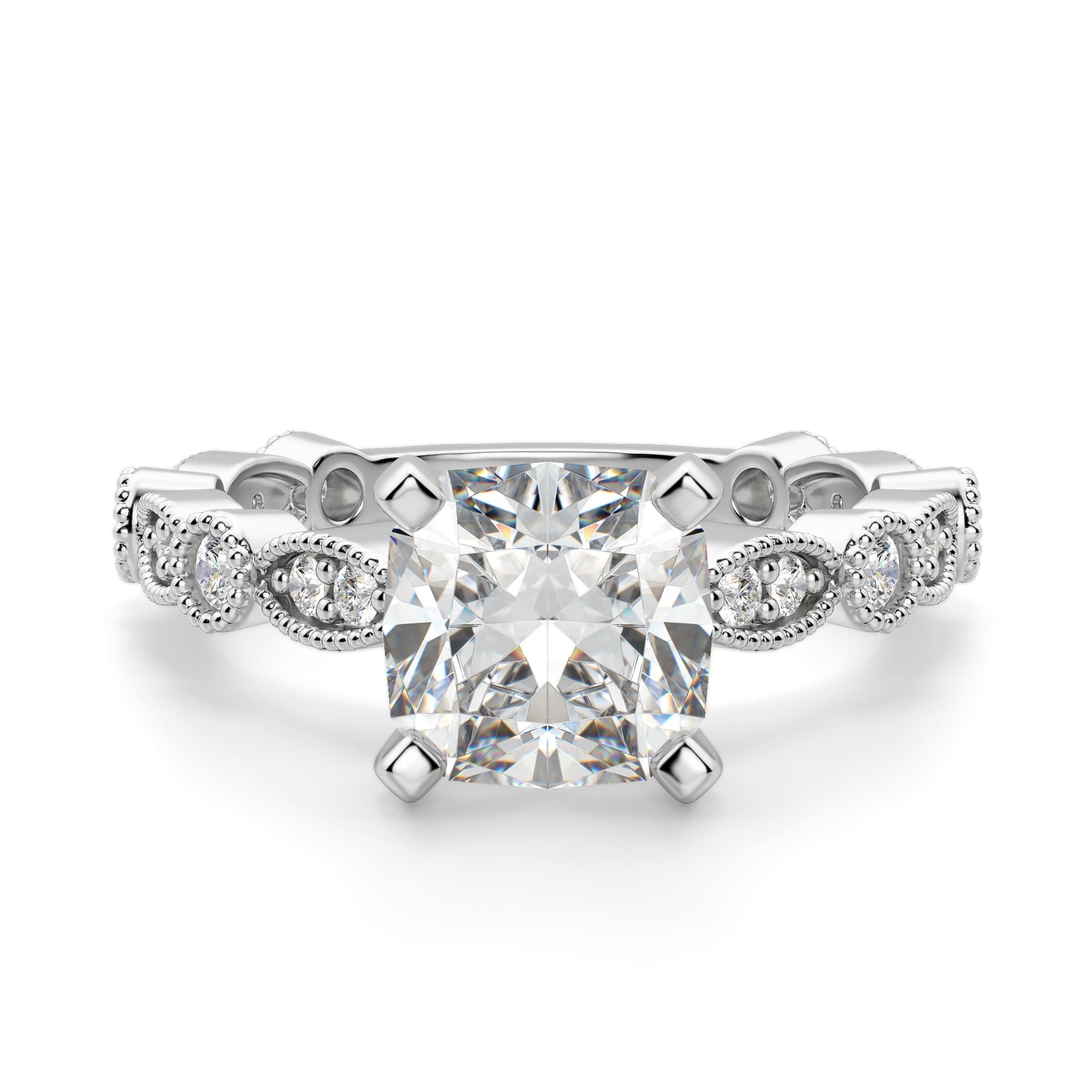 Cushion Cut Moissanite Vintage Engagement Ring