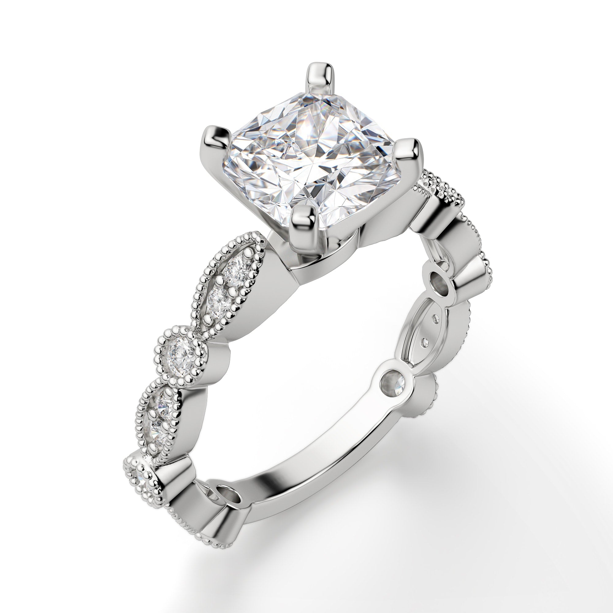 Cushion Cut Moissanite Vintage Engagement Ring