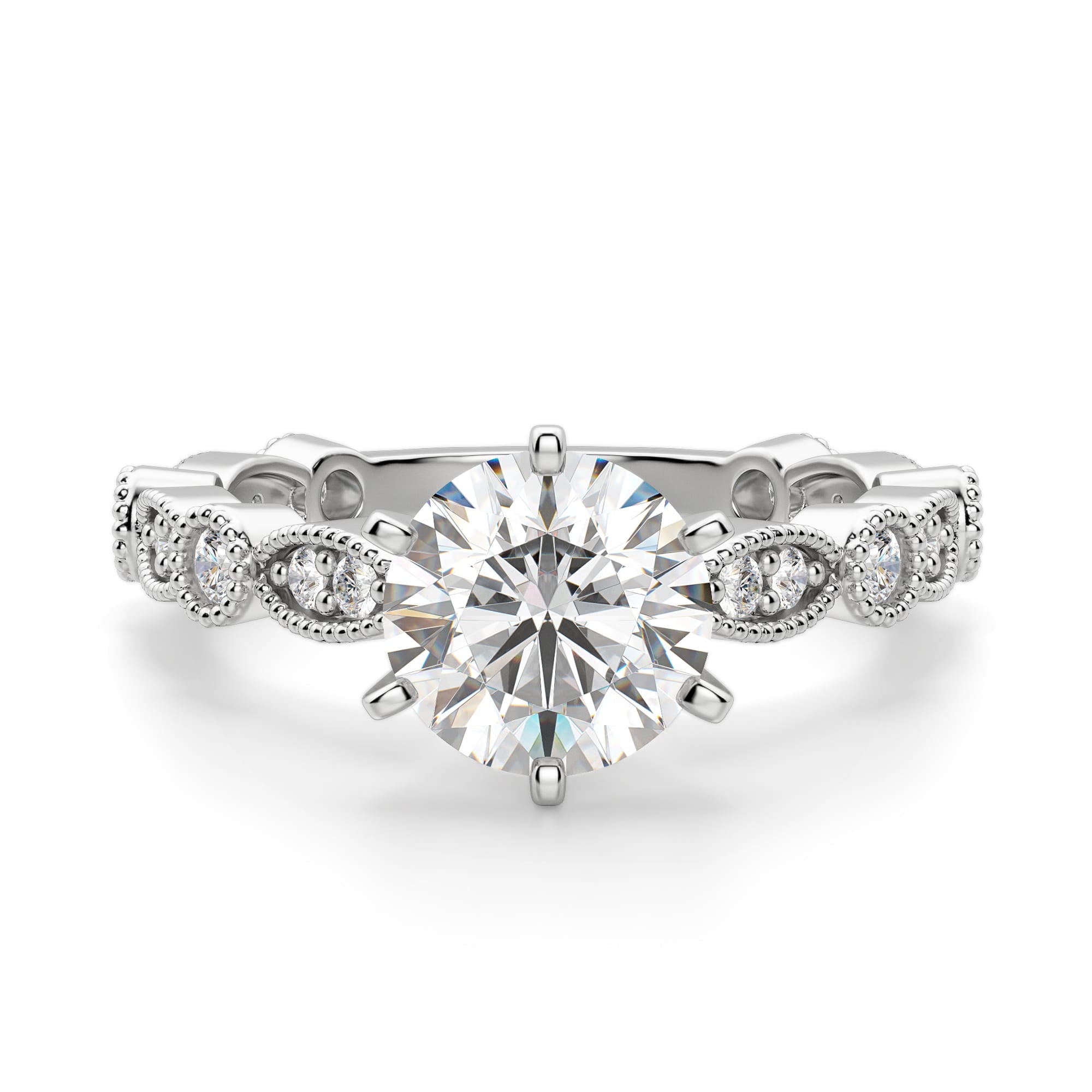 Brilliant Round Cut Art Deco Moissanite Diamond Ring