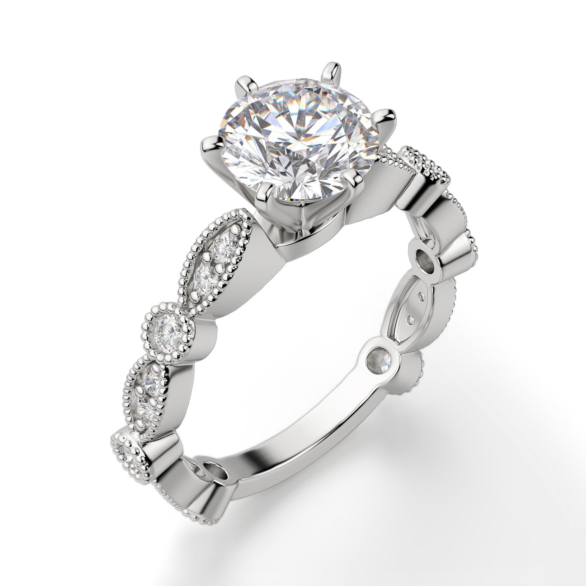 Brilliant Round Cut Art Deco Moissanite Diamond Ring